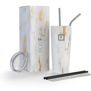 Iron Flask Marble Tumbler with Straws